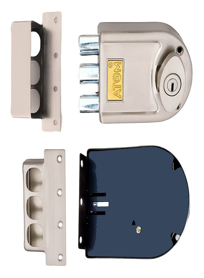 Atom Tri Bolt Main Door Lock with 4 Reversible Brass Keys | Silver Stain Finish, 12 x 9.5 x 3 cm | Heavy Duty Deadbolt Door Lock, Best Suitable for Double & Single Doors and Can Be Operated from Both Sides of Door, ML003 - Image 2